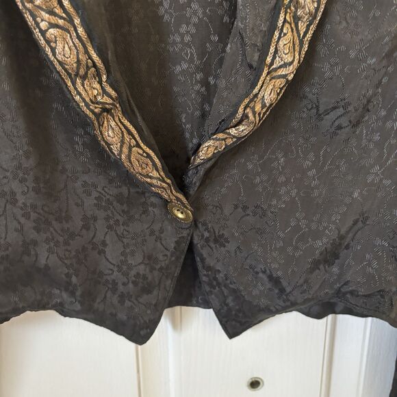 Vintage Womens Black Blazer Floral Gold Trim Size Med Retro 80s 90s Old‎ Money - Picture 5 of 9